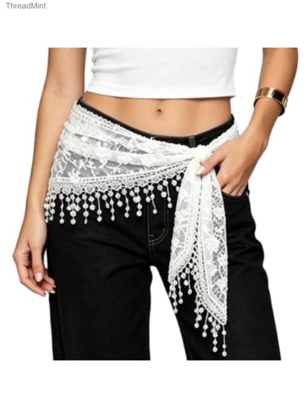 Women Lace Waist Scarf Belt Sheer Floral Wrap Mini Skirt Y2K Boho Sarong